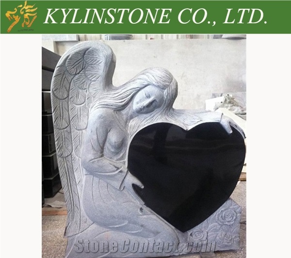 High-Quality Shanxi Black Angel Headstone, China Black Granite Headstones