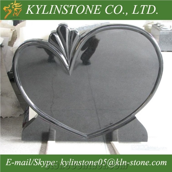 Popular Shanxi Black Heart Shape Headstone, China Black Granite Headstones