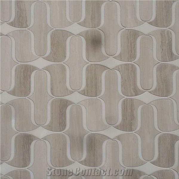 White Wood Marble and Grey Wooden Grain Marble Waterjet, Wooden Vein Grey Marble Medallion