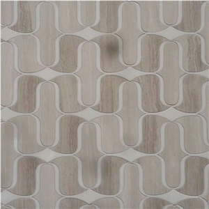 White Wood Marble and Grey Wooden Grain Marble Waterjet, Wooden Vein Grey Marble Medallion