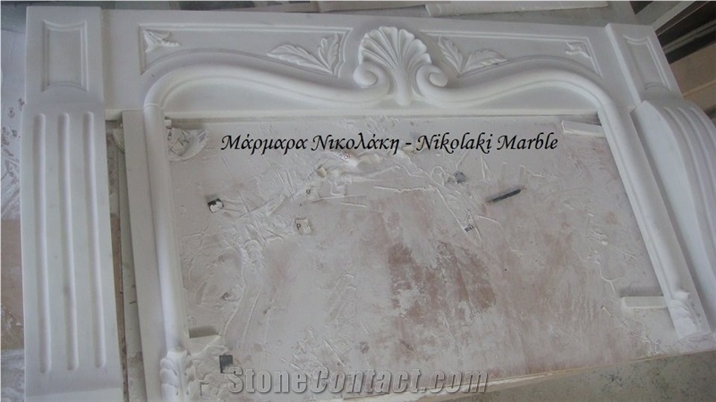 Dionyssos White Marble Hand Carved Fireplace Greece