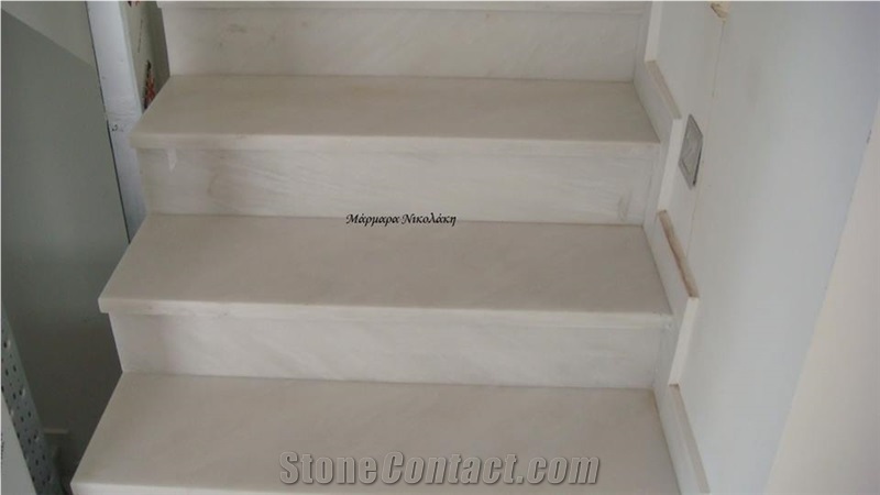 Greek Nestos White Marble Staircase, Nestos Victoria White Marble Stairs & Steps