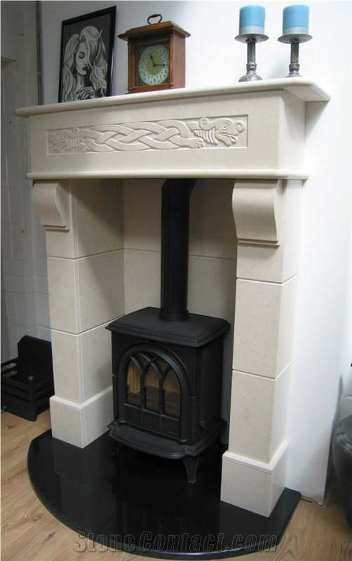 Fireplace Sile Design with Hand Carved Celtic Carving