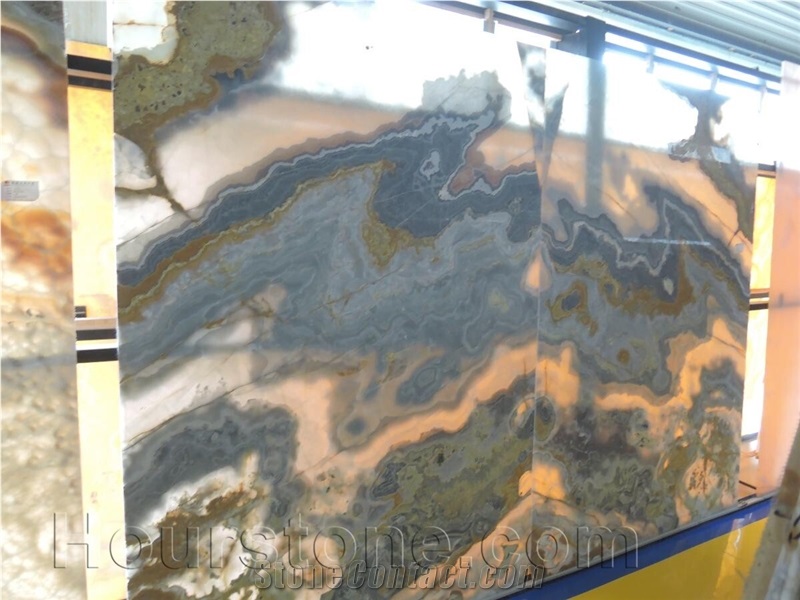 High Grade Natural Stone Polished Yellow Tiger Onyx Tile Slab