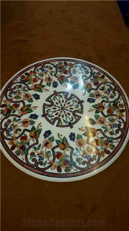 Moughal White Marble Inlay Table Top, Marble Inlay - Marble Inlay Dining Table Top, Marble Inlay Floorings, Marble Inlay Flooring and Cleaning Mother