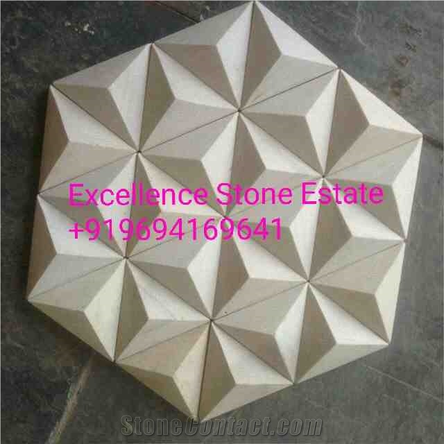 Mint Sandstone Triangle Cutting Mosaic Stone Tile
