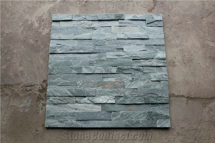 Green Slate Brick Stacked Stone Wall Decor