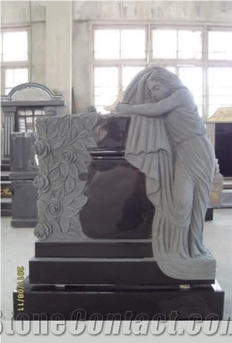 Black Granite Angel Statue Momument Tombstone