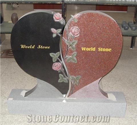 Imperial Red & Black Rose Carving Heart Tombstone