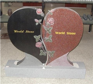 Imperial Red & Black Rose Carving Heart Tombstone