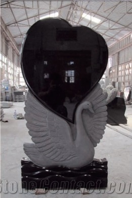 Swan Holding Heart Headstone Tombstone Monument