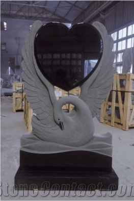 Swan Wings Heart Headstone Monument Tombstone