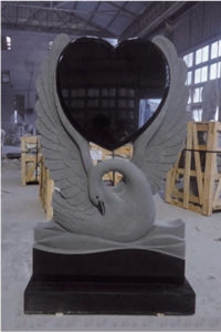 Swan Wings Heart Headstone Monument Tombstone