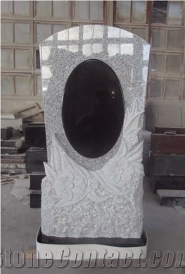 White Flower Carving Headstone Monument