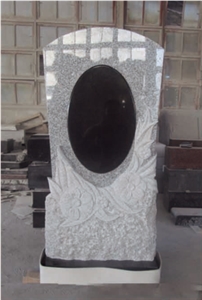 White Flower Carving Headstone Monument