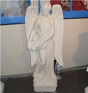 White Marble Winged Angel Flower Sculptures Statue