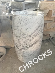 Bianco Carrara Marble Round Wash Pedestal Sinks