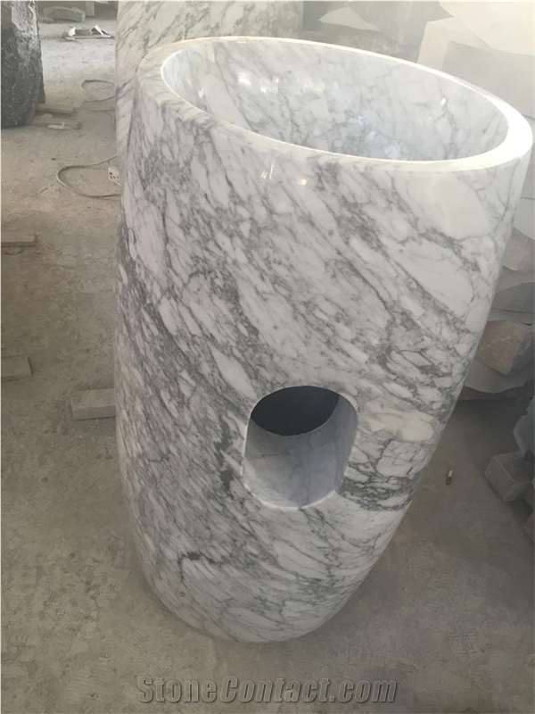 Bianco Carrara Marble Round Wash Pedestal Sinks