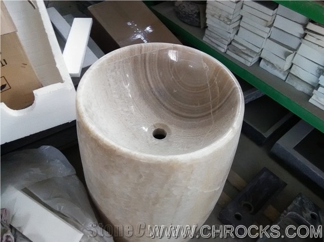 China Beige Honey Onyx Pedestal Sinks,Onyx Basins