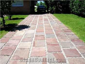 Porphyres Handcutted Tiles 400x600mm, Red Cobble Walk Way Pavers