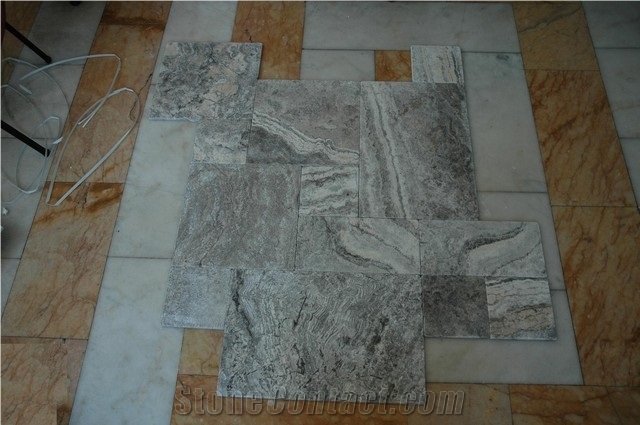 Silver Travertine Pattern Slab & Tile,Turkish Grey