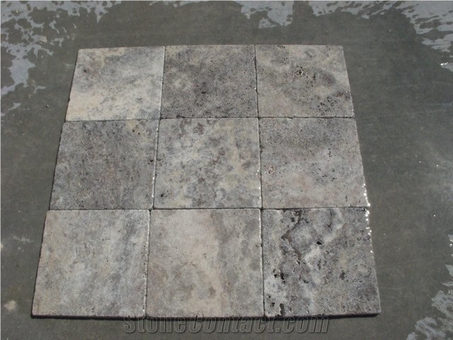 Silver Travertine Pattern Slab & Tile,Turkish Grey
