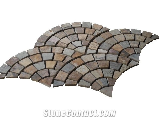 Rustic Brown Multi Color Slate Meshed Paving Stone