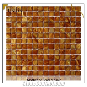 Chinese Seashell Pearl Dyed Orange Brick Pattern Mosaic Tile