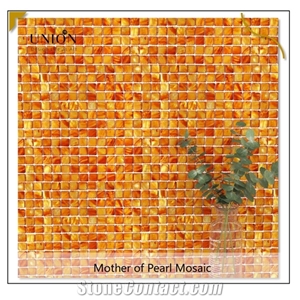 Chinese Seashell Pearl Dyed Orange Brick Pattern Mosaic Tile
