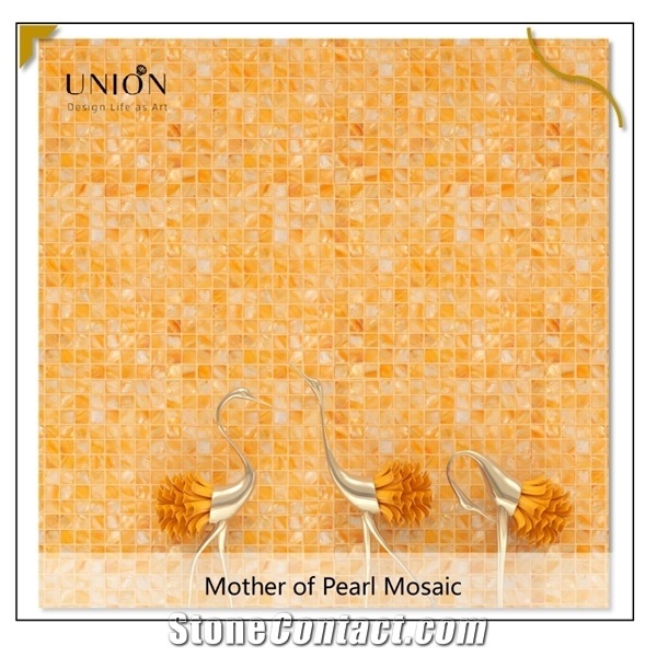Orange Gold Pearl Shell Squared Mosaic Tile Perfect Color
