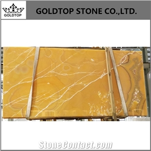 Dark Yellow Honey Onyx Stone Polished Slab with White Veins