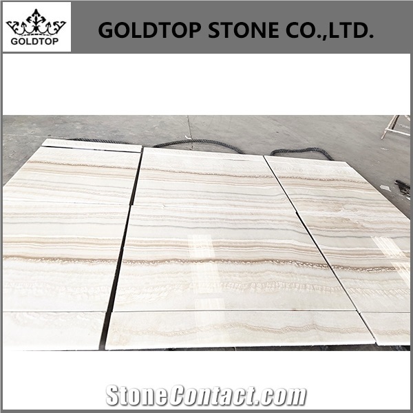Polished Book Match White Wooden Onyx Wall Covering Tiles