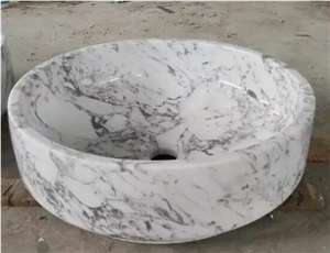 White Marble Round Sink, Marble Vessel Sink, White Marble Bathroom Basin