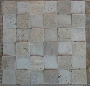 3d Beige Tumbled Travertine Small Square Massage Mosaic Tile