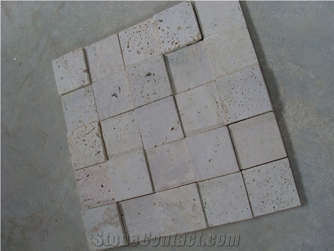 3d Beige Tumbled Travertine Small Square Massage Mosaic Tile