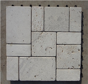 New Design Beige Tumbled Travertine Mixed Cubic Removable Mosaic, Paving Mosaic