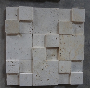 New Design Beige Tumbled Travertine Mixed Cubic Removable Mosaic, Paving Mosaic