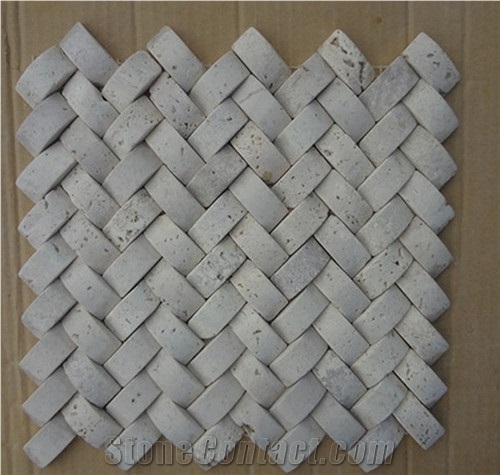 Popular 3d Beige Tumbled Travertine, Travertine Herringbone Tile