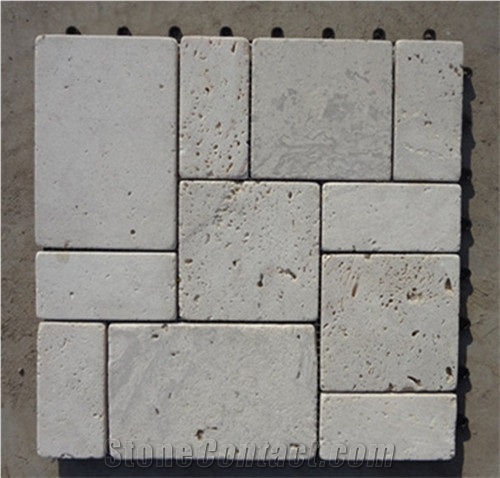 Popular 3d Beige Tumbled Travertine Herringbone Mosaic