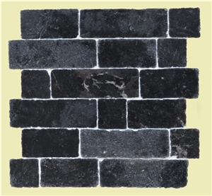 Split Face Black Limestone Linear Strip Mosaic Tile