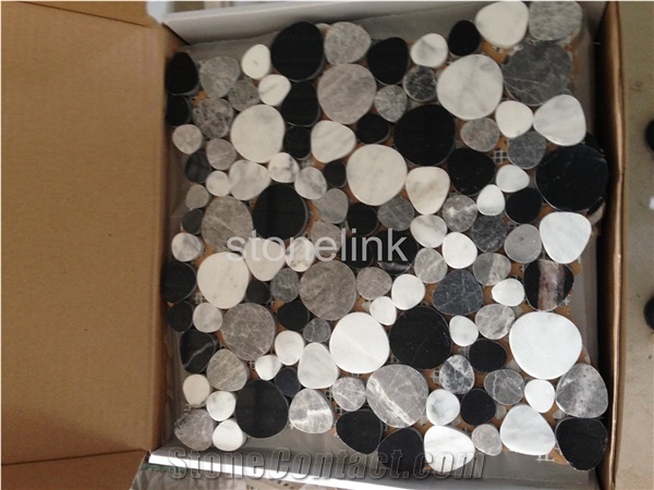 Silver Ermine + Carrara + Nero Marble Mosaic