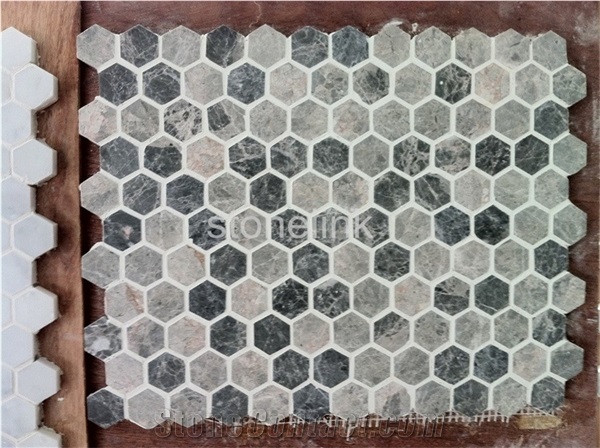 Silver Marten Marble Hexagon Mosaic