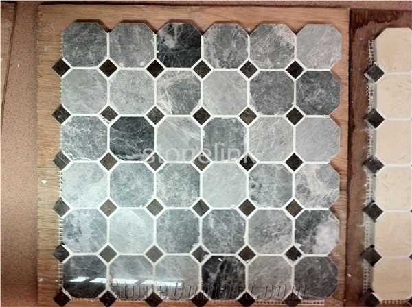 Silver Marten + Nero Marquina Marble Octagon Mosaic