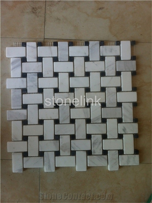 Volaks White Marble Basketweave Mosaic, White Marble Mosaic