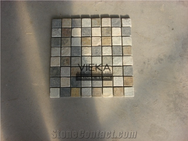 P014 Beige Grey Slate Mosaic Tiles, Brick Linear Strip Brick Mosaics,Split Face Mosaic Pattern for Wall Floor,Inside Outside Decoration