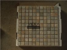 P014 Beige Yellow Grey Slate Mosaic Tiles, Tumbled Brick Linear Strip Brick Mosaics,Split Face Mosaic Pattern for Wall Floor,Inside Outside Decoration