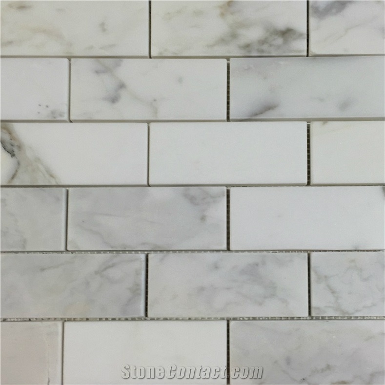 Bianco Statuario 2x4 Brick 12x12" Mosaic