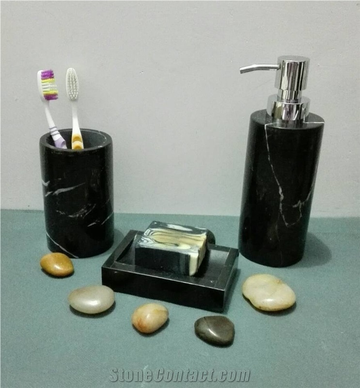 China Black Marble Bathroom Accessory, Soap Dish, Dispenser, Toothbrush Holders