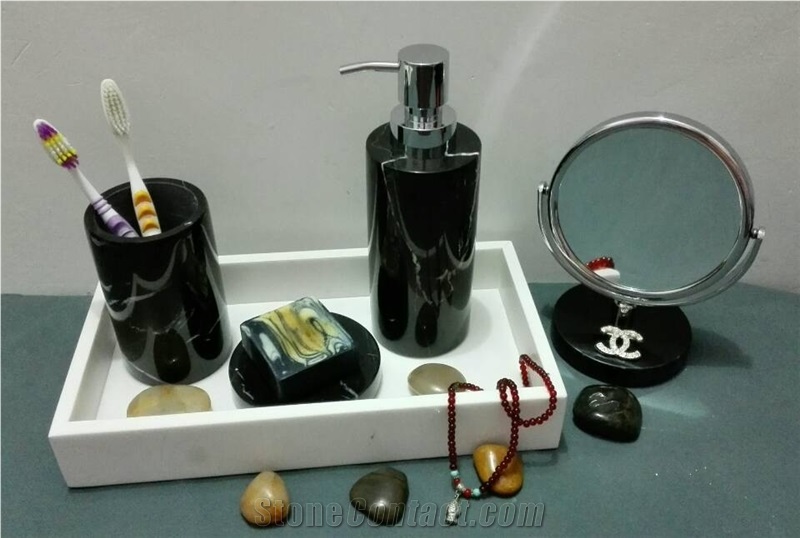 China Black Marble Bathroom Accessory, Soap Dish, Dispenser, Toothbrush Holders