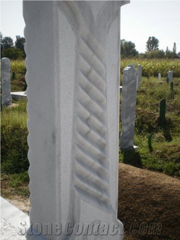 Bianco Sivec Marble Islamic Style Gravestones, White Marble Monument
